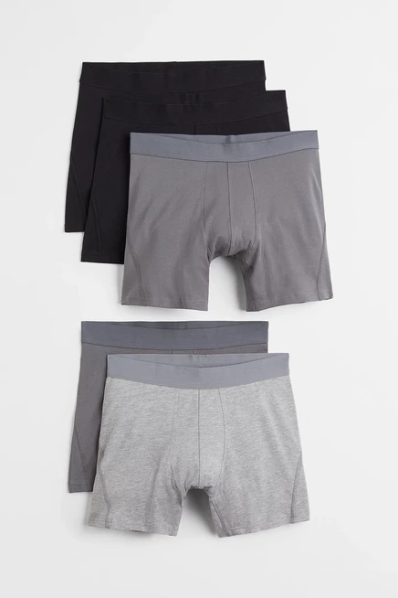 Мужские боксер-брифы H&M 5шт., с лайкрой, серо-черные