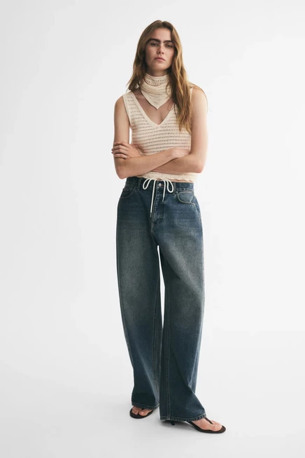 Женский вязаный топ H&M с шарфом, кремовый