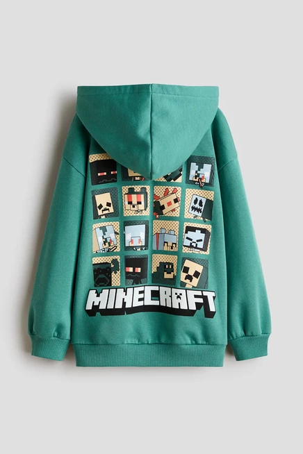 Детское худи H&M с принтом Minecraft, зеленое