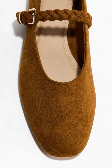 Женские туфли H&M Mary Jane с плетеным ремешком, коричневые
