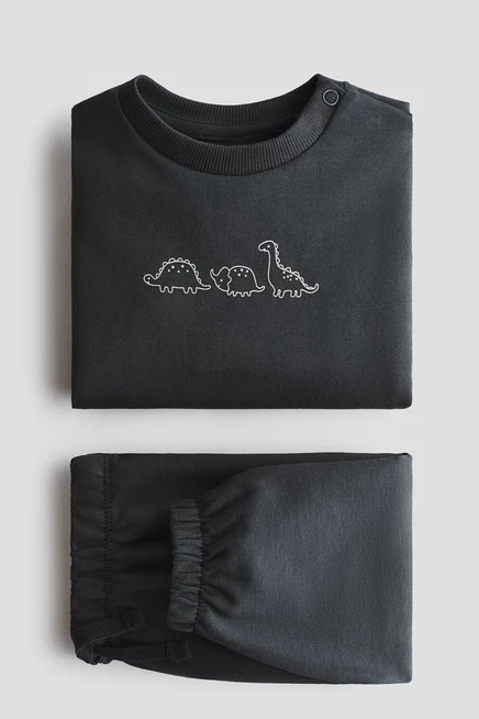 Детский комплект H&M (свитшот и брюки), тёмно-серый с динозаврами