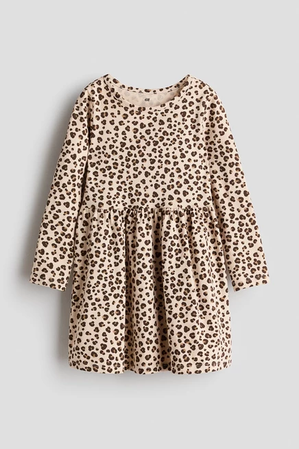 Детское платье H&M из хлопка, бежевое в леопардовый принт