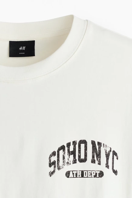 Мужская футболка H&M свободного кроя с принтом, белая
