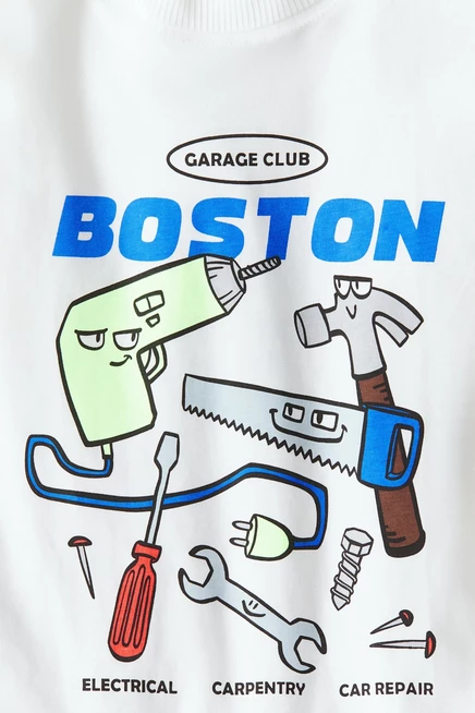 Детская футболка H&M с принтом Boston Garage Club, белая