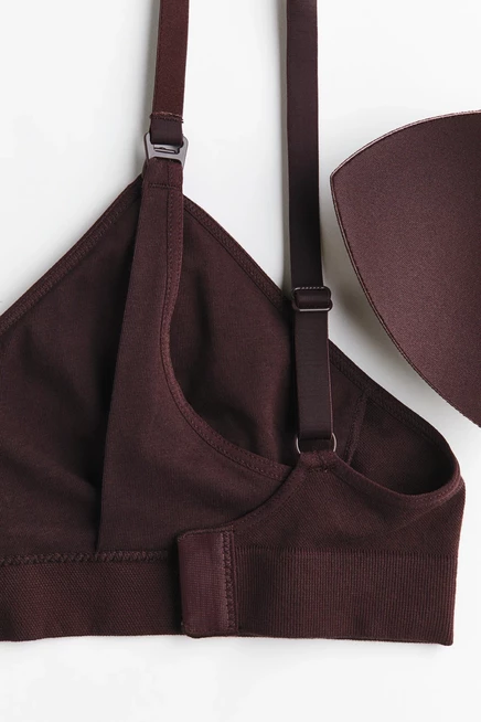 MAMA Seamless Padded Cotton-Blend Nursing Bra dark brown