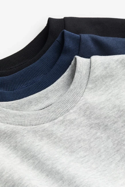 Детский набор H&M: 3 свитшота с тёплой подкладкой, серо-меланж/тёмно-синий