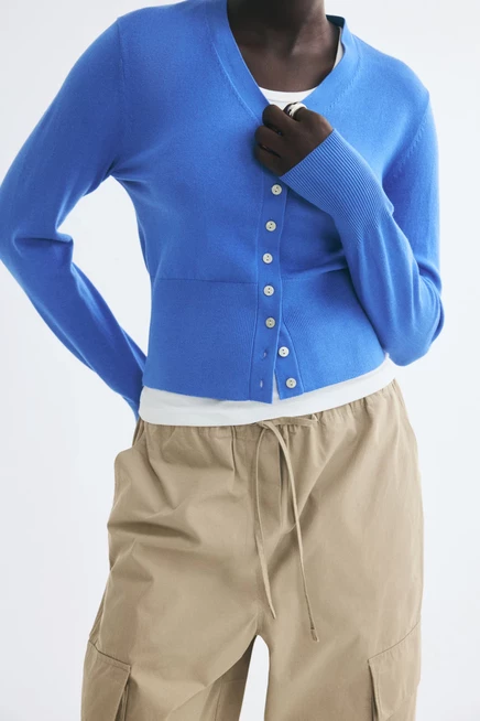 Fine-Knit Cardigan blue