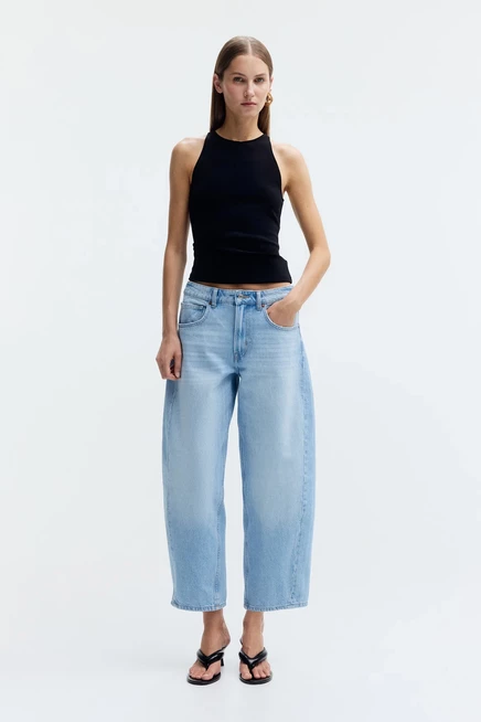 Женские джинсы H&M Barrel укороченные, голубые