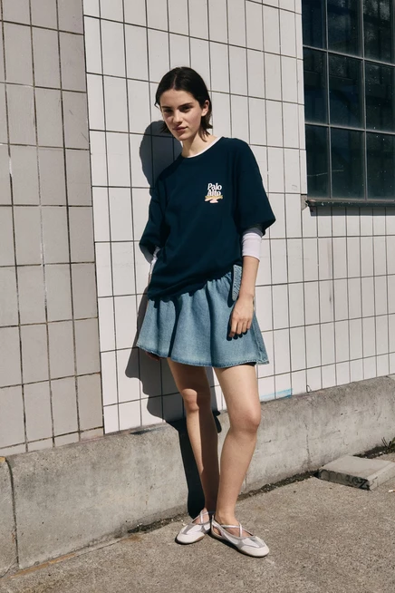 Женская футболка H&M оверсайз, бирюзовая/пало-альто