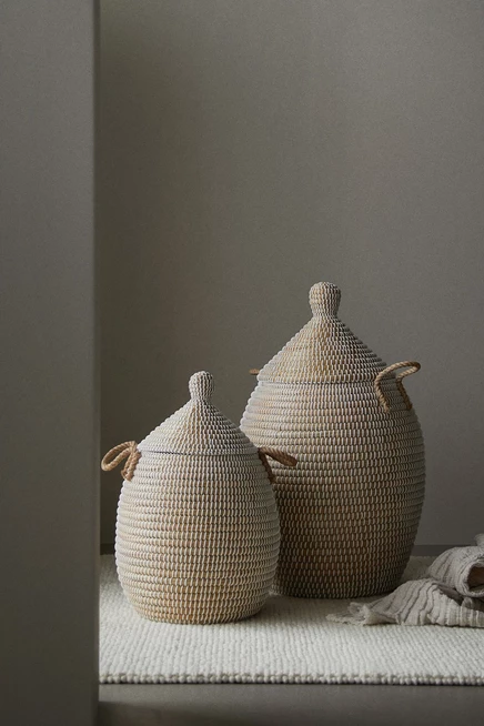 Large Storage Basket with Lid light beige