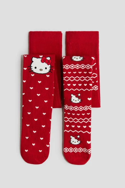 Детские колготки H&M 2 шт. жаккардовые с Hello Kitty, красные
