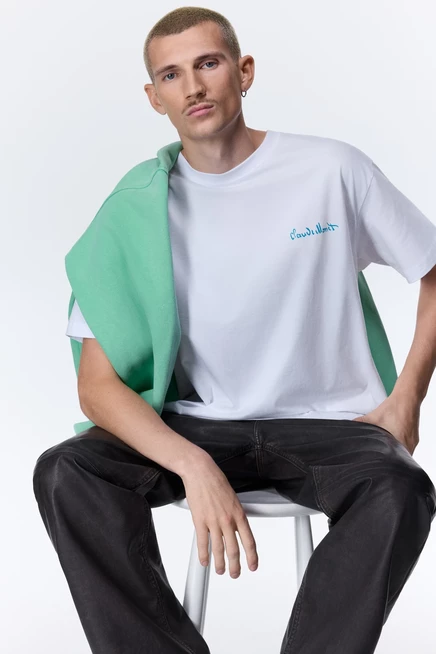 Мужская футболка H&M свободного кроя, белая с принтом Monet