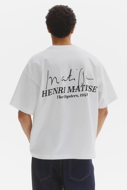 Мужская футболка H&M оверсайз с принтом Henri Matisse, белая