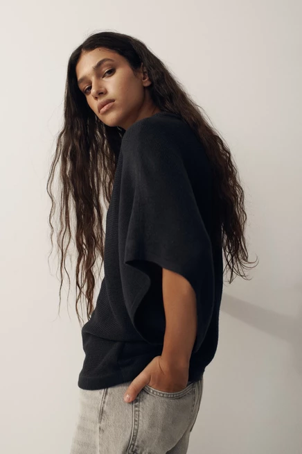 Женский вязаный топ H&M с рукавами «летучая мышь», темно-синий