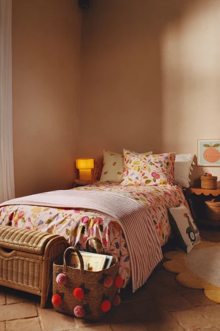 Маленькая корзина для хранения водорослей с помпоном beige/pink/orange