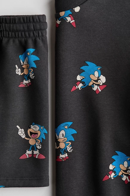 Детский комплект свитшот и шорты H&M с принтом Sonic, серый