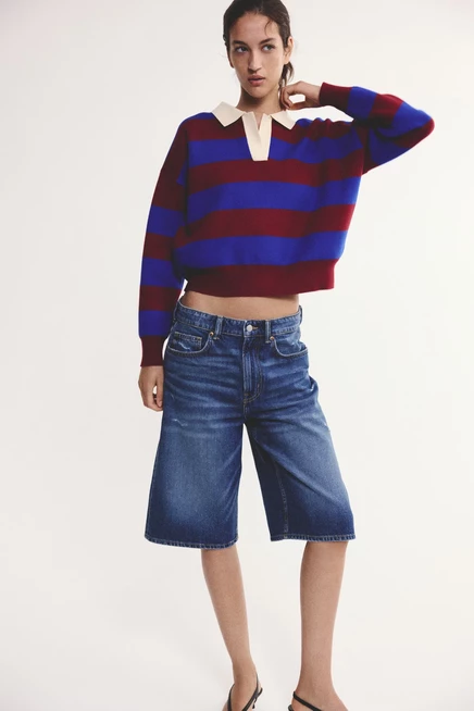 Женское поло H&M Oversized, ярко-синее в полоску