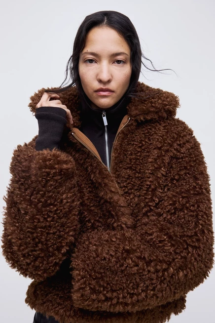 Женская куртка H&M Teddy из тедди, темно-коричневая