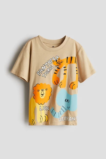 Детская футболка H&M с принтом, бежевая/животные