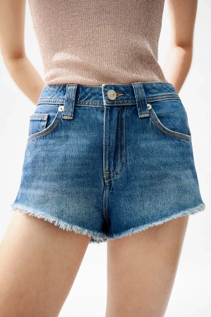 Женские шорты H&M из денима с бахромой, синие