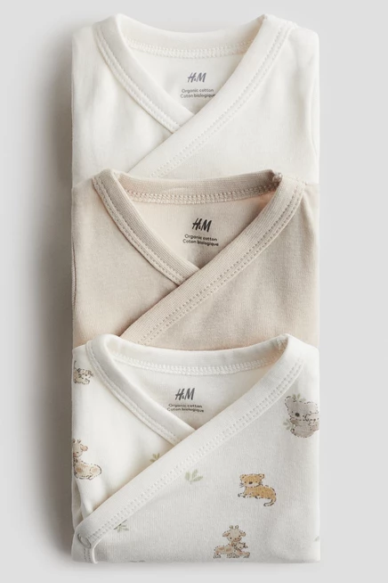 Боди для младенцев H&M 3 шт., светло-бежевые/с рисунком