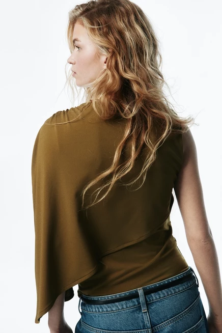 Женский топ H&M с асимметричной накидкой, темно-хаки