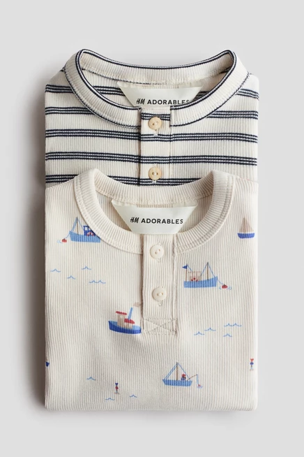 Набор из 2 кофт H&M Henley из хлопка, светло-бежевые/кораблики