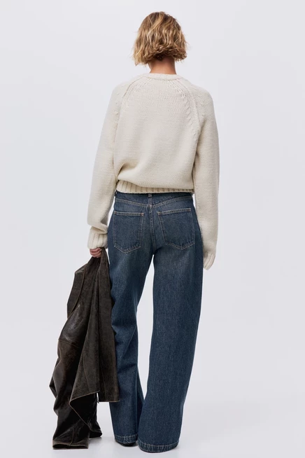 Женские широкие джинсы H&M Wide High, тёмно-синие
