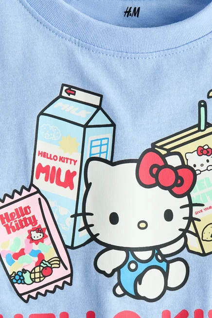 Детская футболка H&M свободного кроя с принтом Hello Kitty, голубая