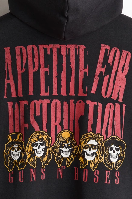 Мужская худи H&M Loose-Fit с принтом Guns N' Roses, черная