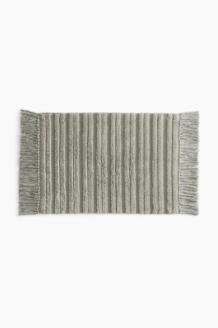 Fringed Cotton Bath Mat light khaki green