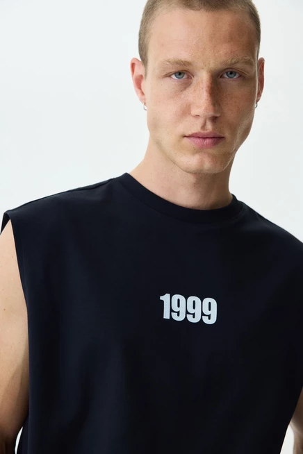 Мужская майка H&M с принтом, черная/1999