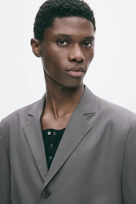 Relaxed-Fit Single-Breasted Jacket dark gray