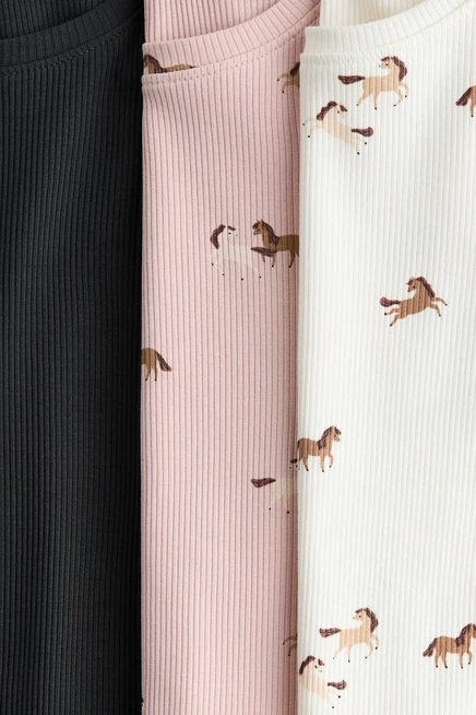 3 комплекта трикотажных топов с оборками light pink/horses