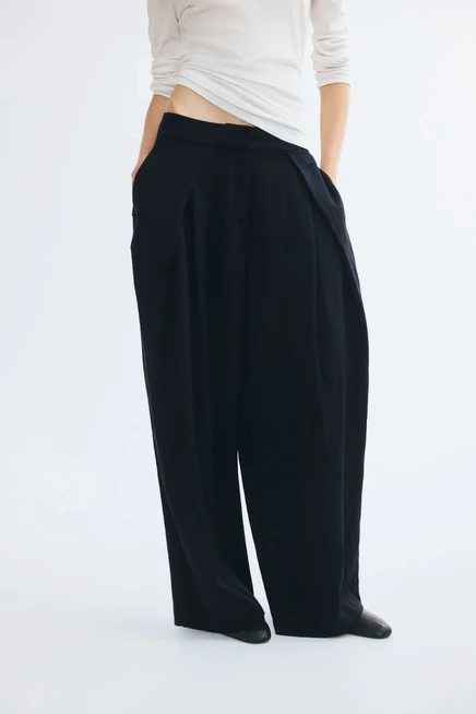 Crinkled Wrap-Detail Pants navy blue