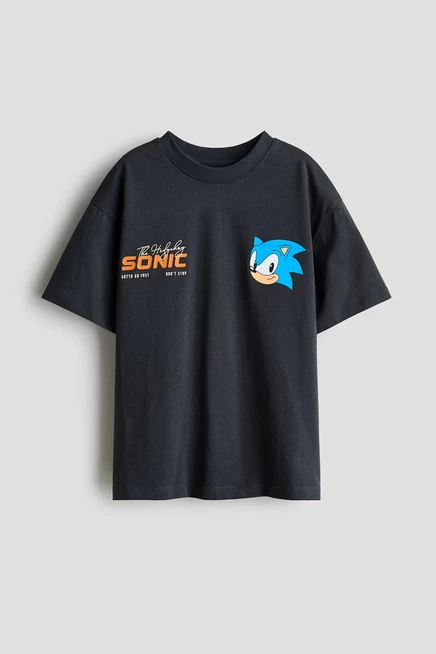 Детская футболка H&M с принтом Sonic, серая
