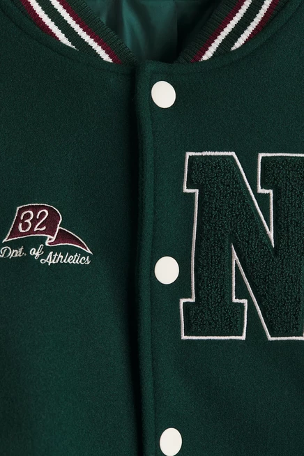 Motif-Detail Baseball Jacket dark green/ny