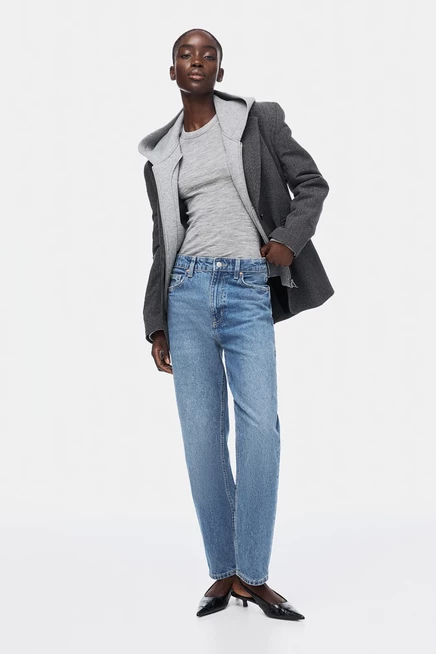 Женские mom-джинсы H&M с завышенной талией, синие