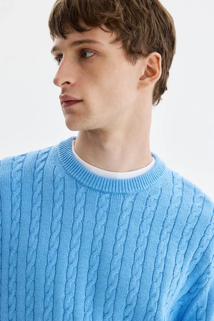 Мужской свитер H&M Regular-Fit Cable-Knit, голубой
