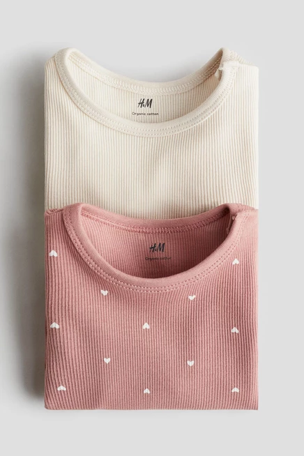 Комплект из 2 боди для младенцев H&M, пыльно-розовые с сердечками