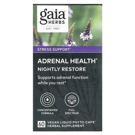 Gaia Herbs, Adrenal Health, ночное восстановление, 60 растительных капсул Phyto-Caps