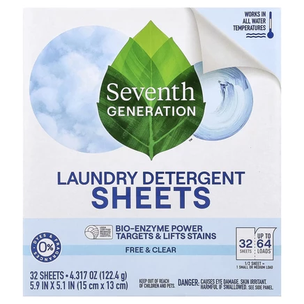 Seventh Generation, моющее средство для стирки, Free & Clear, 32 шт., 122,4 г (4,317 унции)