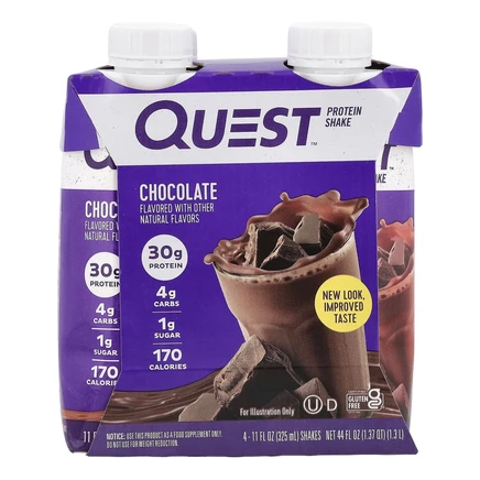 Quest Nutrition, Протеиновый коктейль, шоколад, 4 коктейля, 325 мл (11 жидк. Унций)