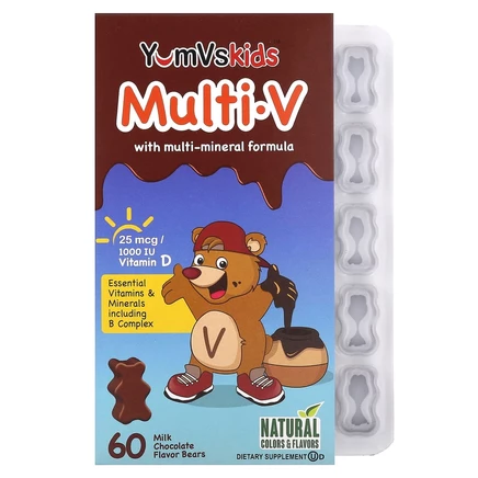 YumVs, Multi V, мультиминеральная формула для детей, молочный шоколад, 60 мишек