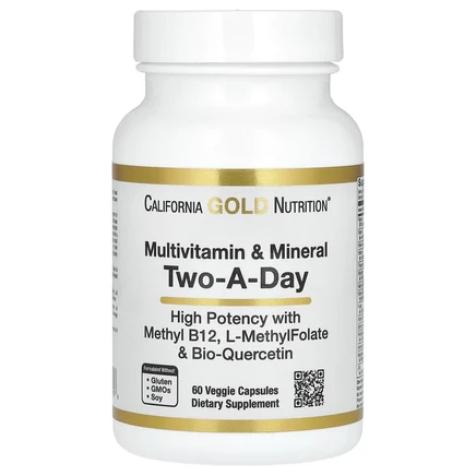 California Gold Nutrition, Мультивитамины и минералы, для приема два раза в день, 60 растительных капсул