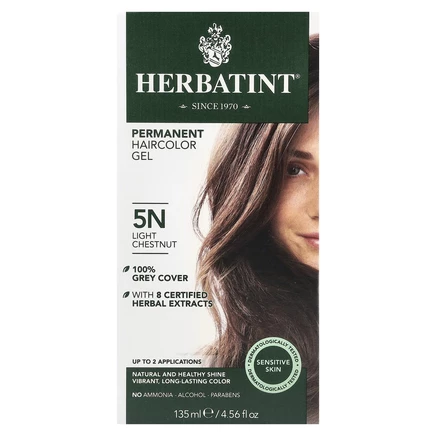 Herbatint, Перманентная краска-гель для волос, 5N, светлый каштан, 4,56 жидкой унции (135 мл)