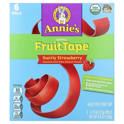 Annie's Homegrown, FruitTape, клубника со вкусом клубники, 6 булочек, 128 г (4,5 унции)