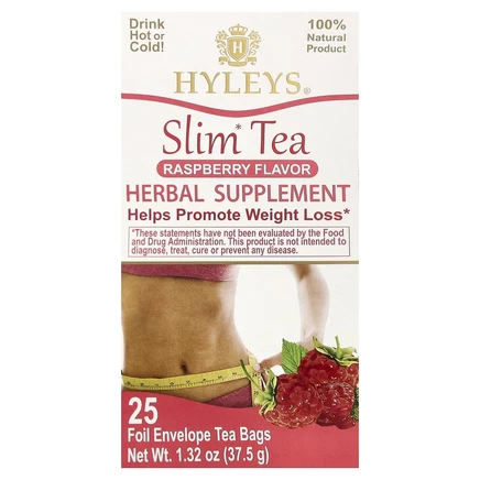 Hyleys Tea, Slim Tea, Малиновый вкус, 25 чайных пакетиков в фольгированных пакетиках, 1,32 унции (37,5 г)