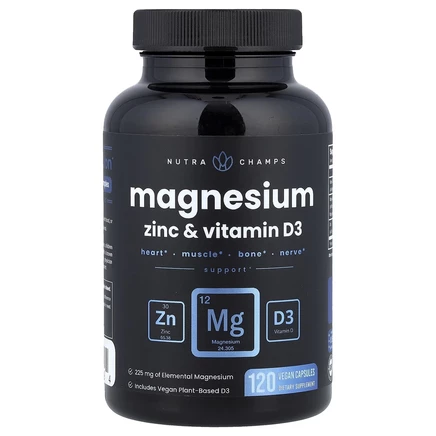 NutraChamps, Magnesium, Zinc & Vitamin D3, 120 Veggie Capsules