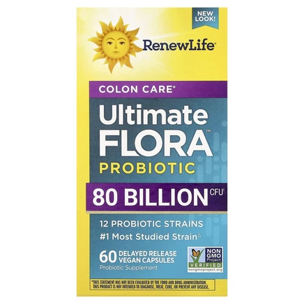 Renew Life, Ultimate Flora Colon Care Probiotic, 80 млрд КОЕ, 60 вегетарианских капсул